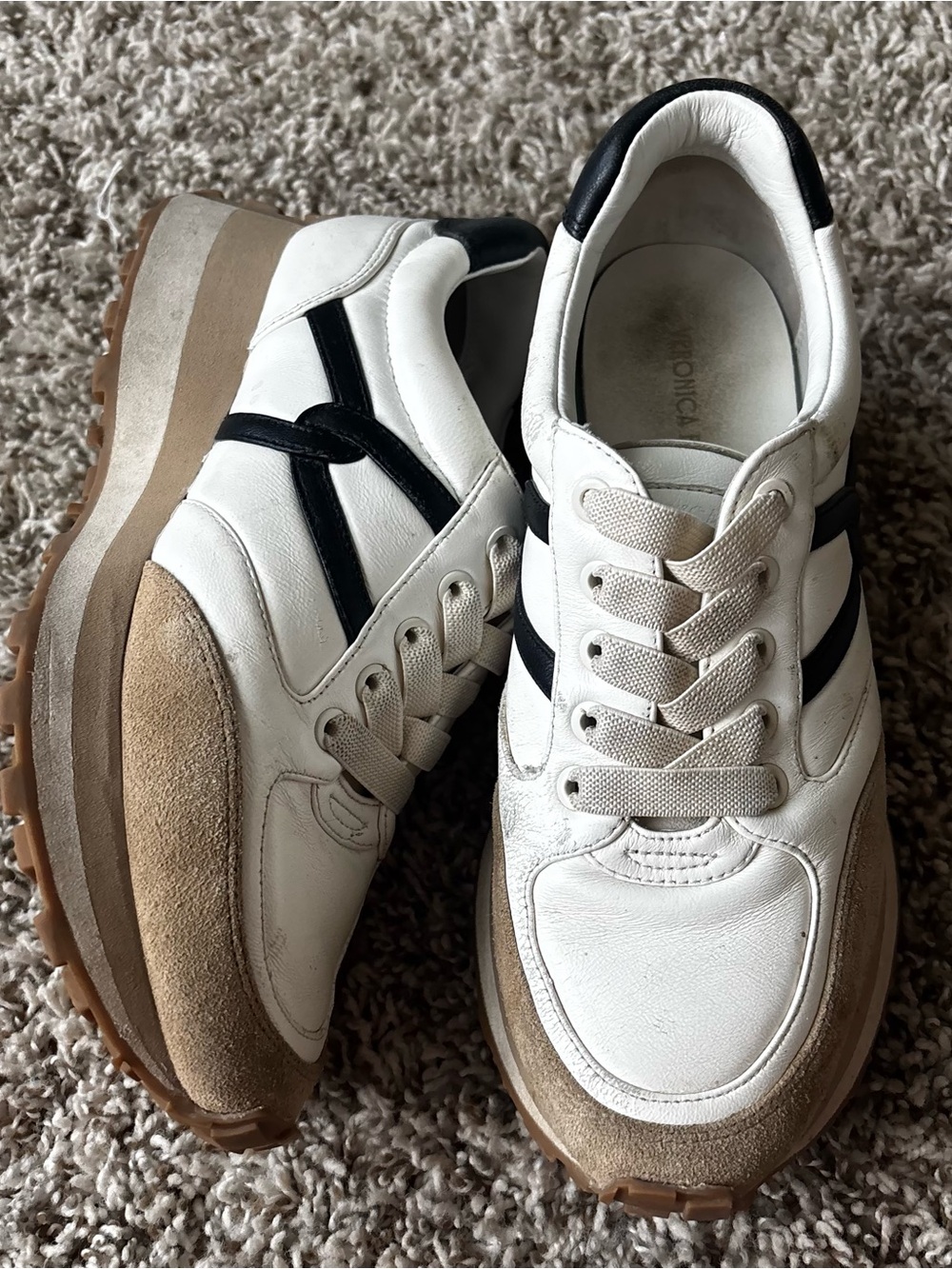 Veronica Beard White, Black & Tan Women's Platform Athletic Sneakers